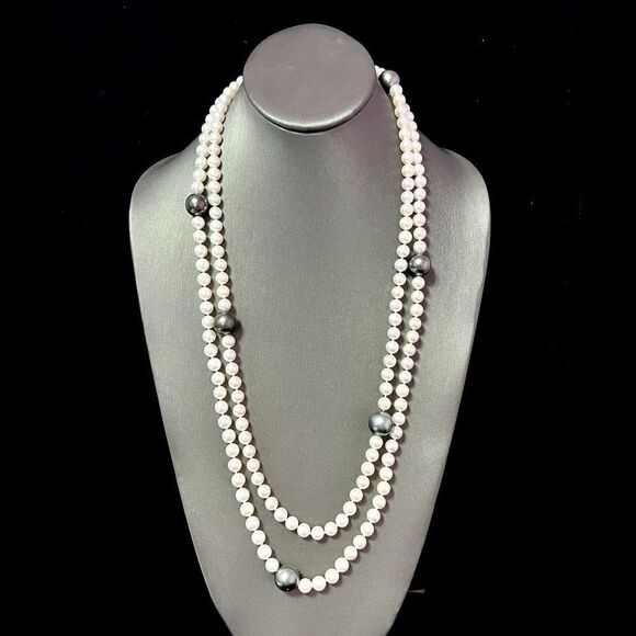 Akoya & Tahitian Diamond Necklace 53.5" Gold 13.50 mm Certified $11,975 216998 - Picture 1 of 14